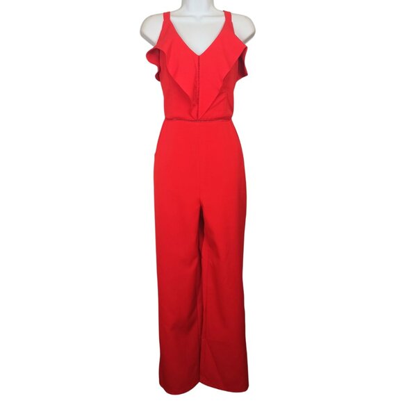 ADELYN RAE Red Jumpsuit Ruffle Sleeveless V Neck Small - Picture 1 of 9